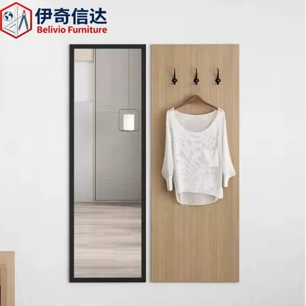 Home Storage Cabinet - Wall-mounted Entryway Coat Rack with Full-length Mirror